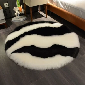 Faux Fur Fluffy Rug Water Ripple Washable Mat Round Rugs Bedroom Cushion Decor - Picture 1 of 22