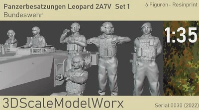 3DSCALEMODELWORX Bundeswehr Panzerbesatzungen Figurensatz 1 - 1:35 Leopard 2 - 6 Figuren