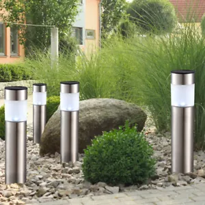 Außenleuchte Solarleuchte Erdspieß Leuchte Solar Gartenlampe Edelstahl 4er Set - Bild 1 von 12