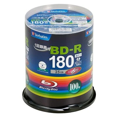 Verbatim Blank Blu-ray BD-R VBR130RP100SV4 25GB 1-6x 100 Sheets Printable New - Image 1 of 4