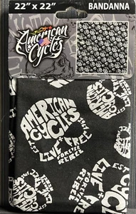 American Cycles Bandanna 22”X 22” Fabric Print Skulls Bandana “Live Free Forever - Picture 1 of 3