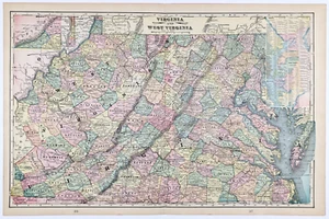 1899 VIRGINIA & WEST VIRGINIA Map ORIGINAL Large (20X12) SUFFOLK - NEWPORT - Picture 1 of 2
