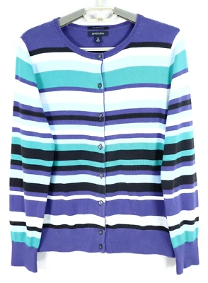 Cárdigan suéter de algodón Supima a rayas multicolor talla S 6 8 LAND'S END para mujer Foto 1 de 4