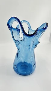 Handblown Blue Glass Vase - Picture 1 of 7