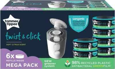 Sangenic Tommee Tippee 6 Pack Nappy Bin Disposal Refill Cassettes Twist & Click - image 1 of 4