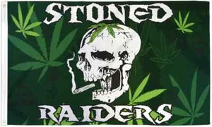 Stoned Raiders 3x5ft Poly Flag Skull Pot Marijuana Weed Dispensary Dorm Flag - Picture 1 of 4