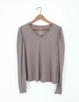 VELVET By Graham & Spencer Puff Sleeve V Neck Tee Grey S $76 F12 113 - Image 1 of 2