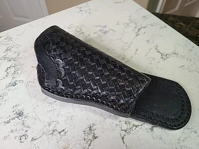 Coldre de couro vintage Smith and Wesson preto cesta tecido armação pequena #6 excelente estado usado - Imagem 1 de 4