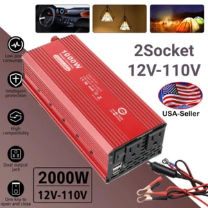 2000W Power Inverter DC 12V to AC 110V Car Inverter USB for RV Truck Trvel Camp - Picture 1 of 10