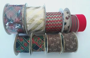 Christmas Ribbon Lot Of 10 Spools Fancy Elegant Wired 1.5-2.5 Inch Wide Vtg - Picture 1 of 16