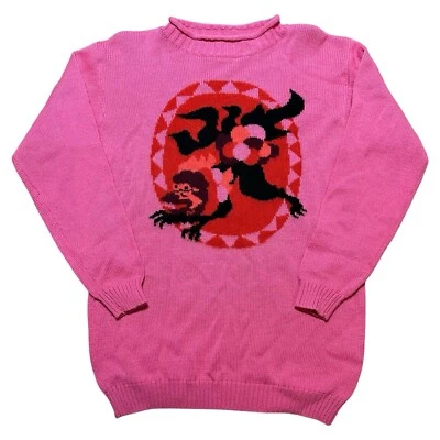 复古 90 年代 Mondi 女式粉色羊毛混纺生物图案针织毛衣,40 码 — 第 1/4 张图片