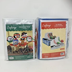 Craftways Christmas Craft Kit Plastic Canvas Lot Of 2 Ice Skates Coasters Cake - Picture 1 of 4