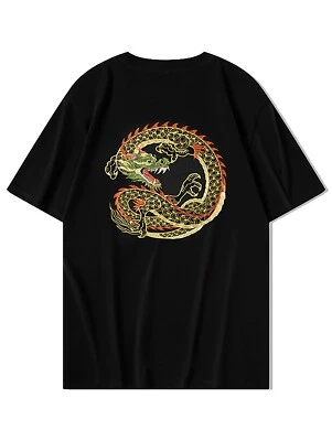 Camiseta bordada dragão dourado masculina Niepce streetwear japonesa - Imagem 1 de 4