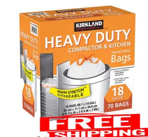 Kirkland Heavy Duty Compactor & Kitchen Trash Bags, 18 Gallon, 70 Bags FREE SHIP - Picture 1 of 1