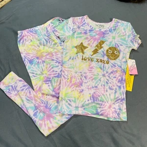 XOXO Girls Pajamas Size 10 Tie Dye Multi Color Pastel Rainbow Groovy Soft NWT - Picture 1 of 14