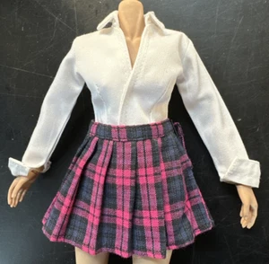 1/6 scale Female White Shirt Pink Plaid Skirt Dress School Outfit Set 12" Figure - Picture 1 of 5