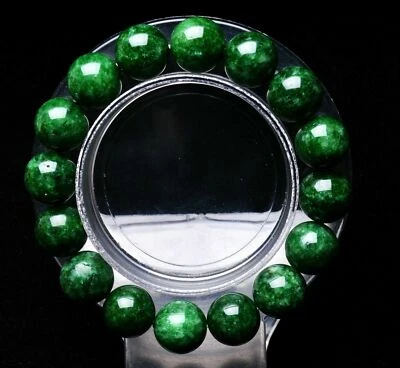 12mm Natürlich Nephrit Grün Jadeit Jade Edelstein Perlen Armband 7.5" - Bild 1 von 4