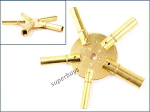 5 Prong Brass Clock Winding Keys Sizes 2 - 10 Crank Tool Universal Grandfather - Picture 1 of 3
