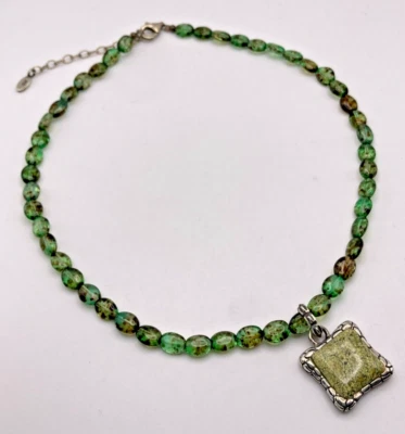 Barse Sterling Silver Green Stone Necklace with Jade Pendant Adjustable 15-18" - Image 1 of 4