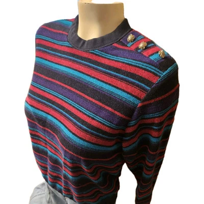 Top de mujer vintage pequeño jersey a rayas manga larga años 80 90 retro tachonado Foto 1 de 4