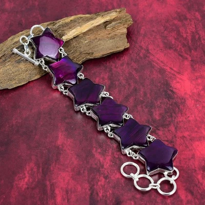 Star Pink Flash Labradorite Gemstone 925 Sterling Silver Jewelry Bracelet Gift - Image 1 of 4