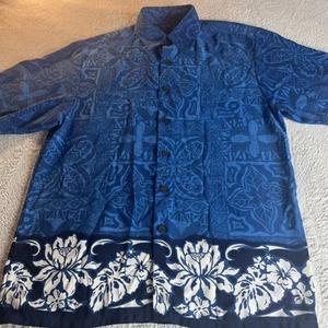 Side Out Herren Hawaiihemd Medium Blumen Knopfleiste Blau Kurzarm Freizeit - Bild 1 von 13