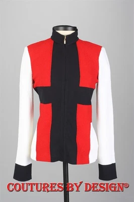 Chaqueta St John Knits Boucle roja veneciana/negra/blanca talla 4 nueva con etiquetas precio de venta sugerido por el fabricante 1350 USD Foto 1 de 2