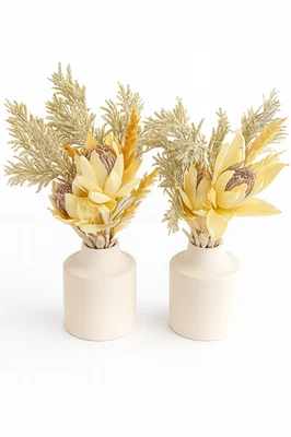 2 pc Faux Dried Flower Bud Vases White Ribbed Ceramic Boho Farmhouse Decor-HD126 - Image 1 of 4
