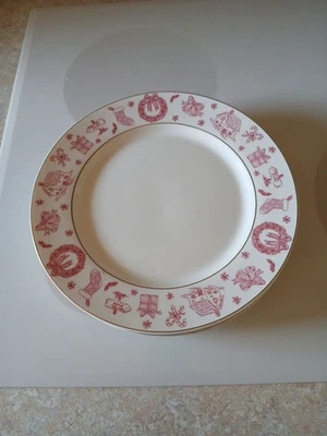 Juego de 4 platos de cena decorados con Navidad Grace Teaware 10 1/2" rosa/rojo Foto 1 de 4