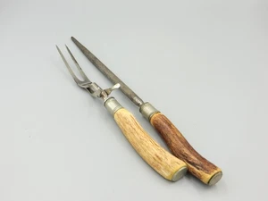 Tenedor de carne vintage con mango de asta con soporte y afilador - Imagen 1 de 7