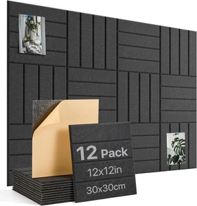 Large Cork Board, 12 Pack 12"X12"X0.4"Felt Bulletin Board Tiles with Safe, Black - Picture 1 of 12