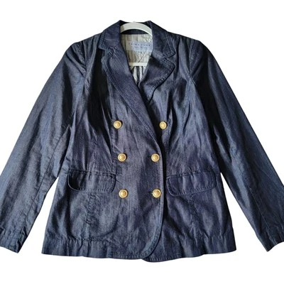 Trina Turk Double Breasted Cotton Blend Soft Denim Jacket Blazer Size 4 Blue - Изображение 1 из 4