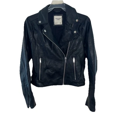 Chaqueta de motociclista vegana de cuero sintético negra moto Abercrombie & Fitch talla M para mujer LEER Foto 1 de 4