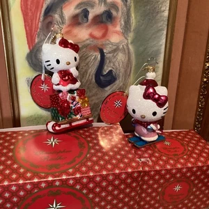 2 Christopher Radko Glass Christmas Ornaments Hello Kitty 2024 Sanrio Sled Ski - Bild 1 von 11