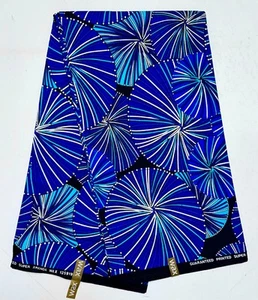 African Print Fabric/ Ankara - Blue, Black 'Owanbe' Design, YARD or WHOLESALE - Picture 1 of 4