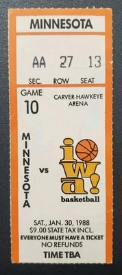 Iowa Hawkeyes Minnesota Gophers Basketball Ticket Stub 1/30 1988 B.J. Armstrong - Image 1 of 2