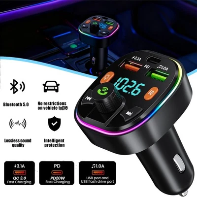 FM Transmitter Auto Bluetooth USB KFZ Auto Ladegerät Radio Adapter PD20W & Typ-C - Bild 1 von 4