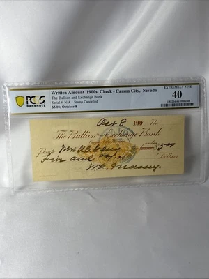 1900s Bullion & Exchange Bank Carson City Nevada BankNote PCGS Extremely Fine 40 - Image 1 of 4