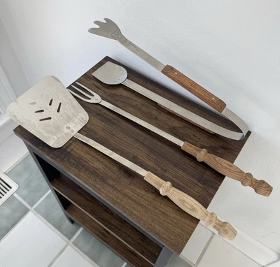 Vintage Weber Grill Stainless Steel BBQ Grill Tool Set with Wooden Handles - Image 1 of 3