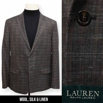 LAUREN RALPH LAUREN мужской коричневый серый клетку спортивное пальто костюм куртка blazer 44 R - Изображение 1 из 4