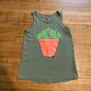 Cat & Jack Girl 8 Green Tank Top with Sunny Days Ahead Print Plants Sleeveless - Picture 1 of 6