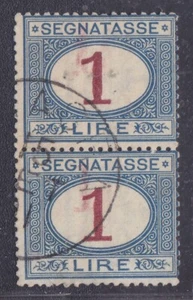 ITALY REGNO 1890 -94 SEGNATASSE COPPIA L.1azzurro e carminio US  VARIETA' -sigla - Foto 1 di 2