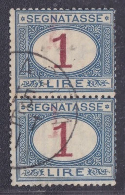 ITALY REGNO 1890 -94 SEGNATASSE COPPIA L.1azzurro e carminio US  VARIETA' -sigla - Immagine 1 di 2