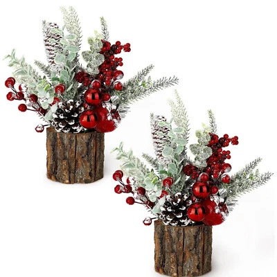 Small Christmas Tree Tabletop Artificial Pine Cones Berries Mini Tree Decoration - Image 1 of 4