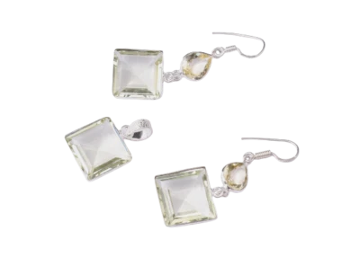 Pendientes colgantes hechos a mano de piedras preciosas de cuarzo limón de plata de ley 925 regalos festivos Foto 1 de 4