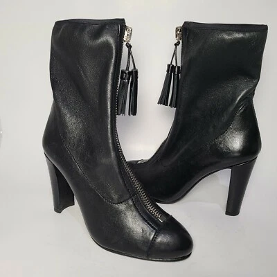 Stuart Weitzman Mujer Botín Cremallera Frontal Borla Negro Elástico Cuero Tacón Talla 5 Foto 1 de 4
