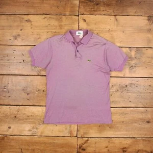 Vintage Lacoste Single Stitch T Shirt Polo Shirt XL 80s Stripe Logo Purple Tee - Picture 1 of 8