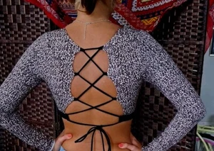 EUC! VICTORIA'S SECRET PINK M ANIMAL OPEN TIE BACK CROP TOP MEDIUM COSPLAY DANCE - Picture 1 of 5