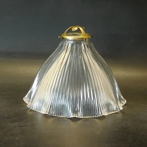 HOLOPHANE GLASS PENDANT LIGHT SHADE No 20222  WITH BRASS GALLERY c1909 - Picture 1 of 5