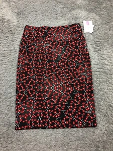 LulaRoe Cassie Skirt Women SizeMedium Red Black Floral Pencil Skirt Knee Length - Picture 1 of 12